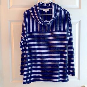New Directions navy & white tunic sweater Long sleeve Cowl neck. Women’s Medium